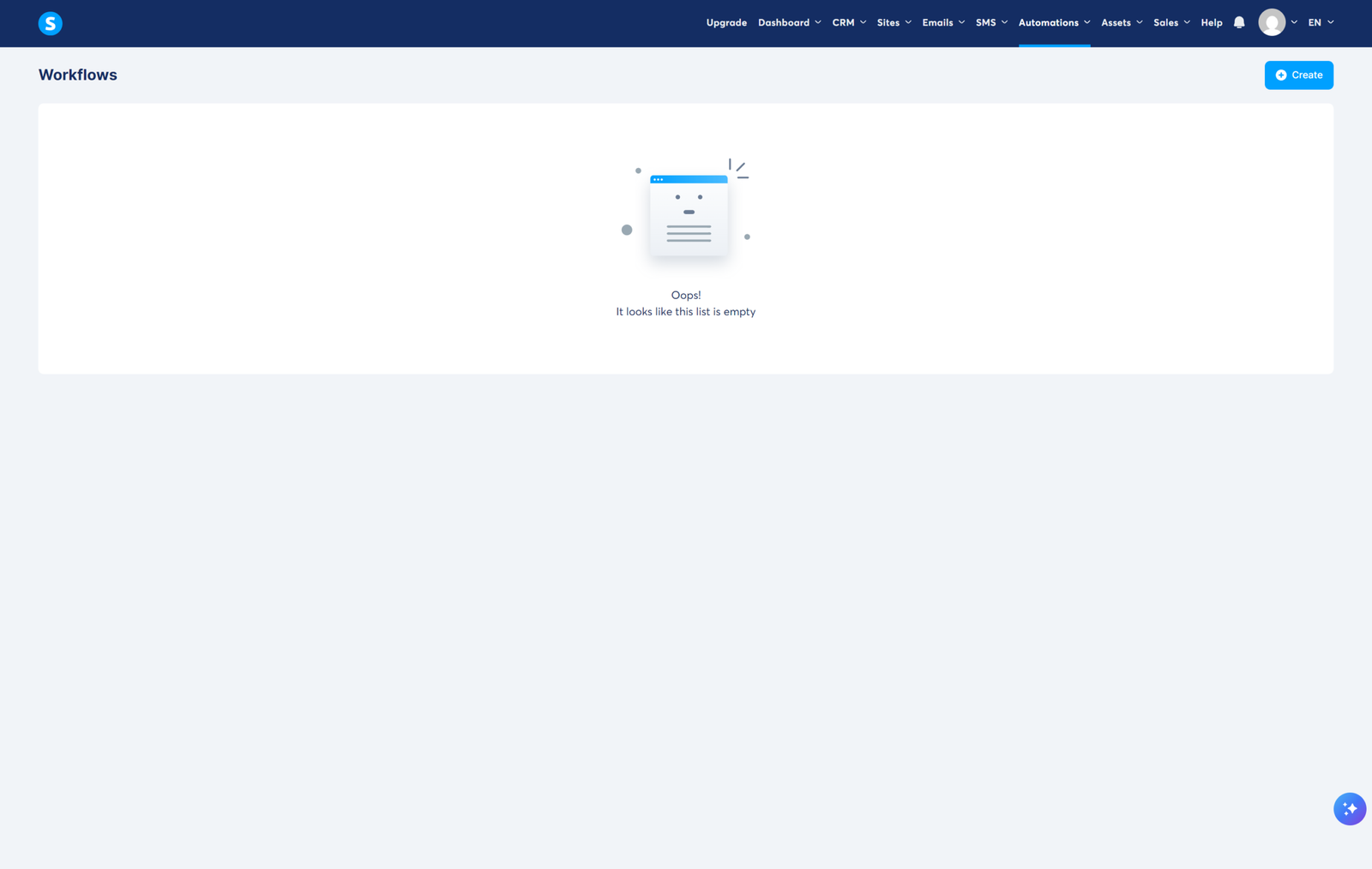 Systeme.io Workflows section empty on a new free account